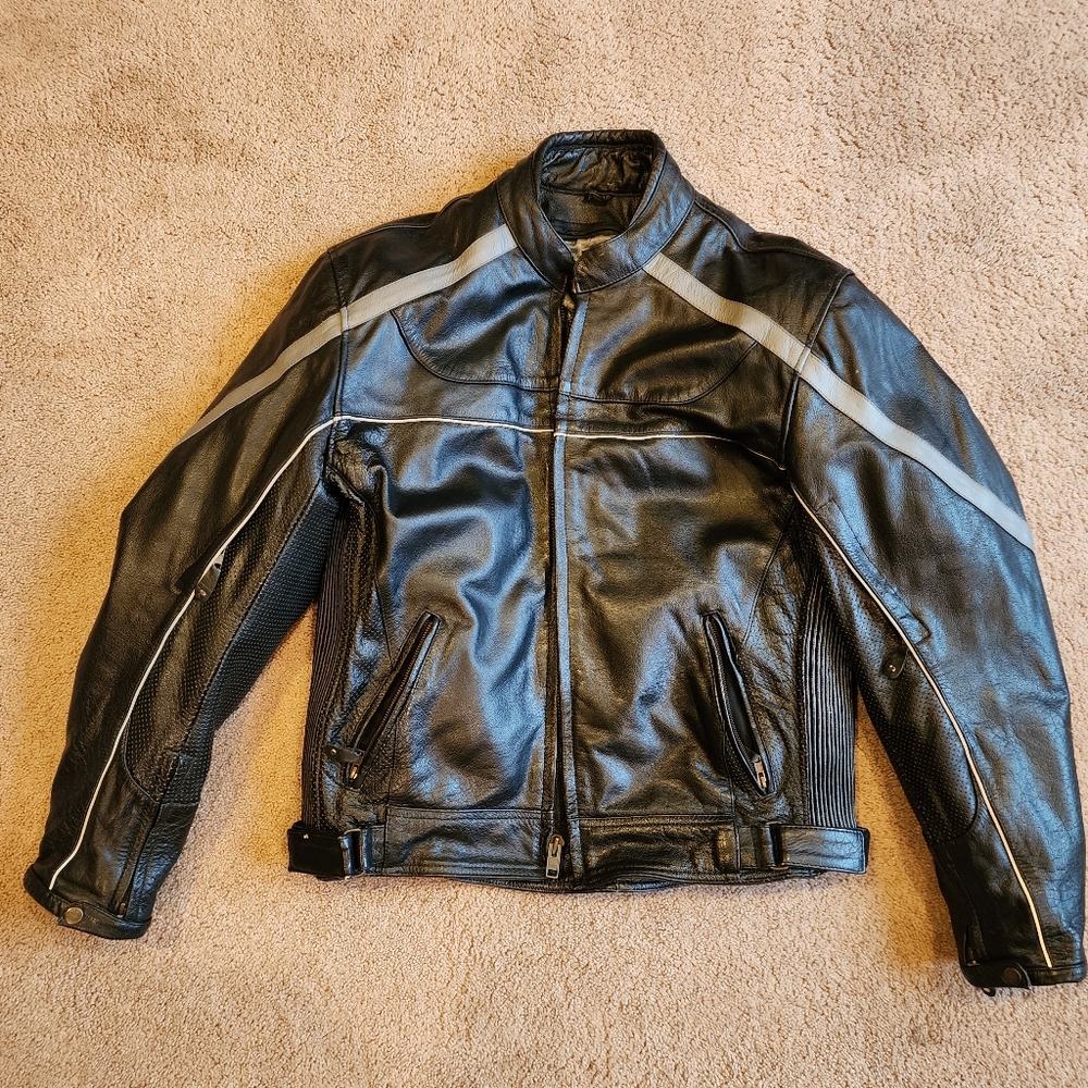 Xelement Jacket Mens XL Leather Motorcycle Black Lined And Armored